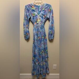 VINTAGE 60's Tiered Blue Maxi Empire Waist Prarie Dress